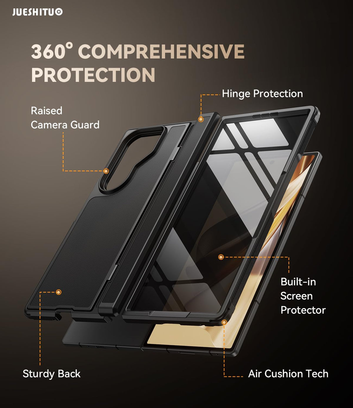 JUESHITUO for Samsung Galaxy Z Fold 7 Case with Privacy Screen Protector, Hidden Kickstand & MagSafe, Military Shockproof Cover for Galaxy Z Fold 7, Hinge Protection, Black