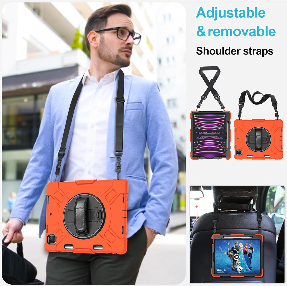 Case for iPad Pro 12.9 2022/2021/ 2020/2018: Cover for iPad Pro 12.9 6th/ 5th/ 4th/ 3rd Generation with Screen Protector- Stand- Pencil Holder- Handle- Shoulder Strap-Orange