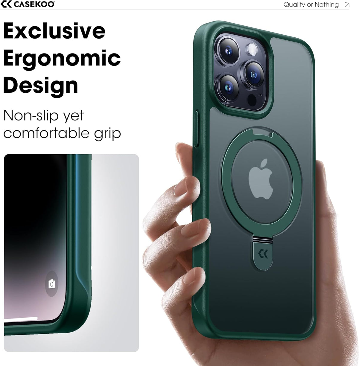 CASEKOO Designed for iPhone 14 Pro Max Case with Magnetic Invisible Stand [Military Drop Protection] [Compatible with MagSafe] Shockproof Slim Translucent Matte Promax Case 6.7 Inch, Green