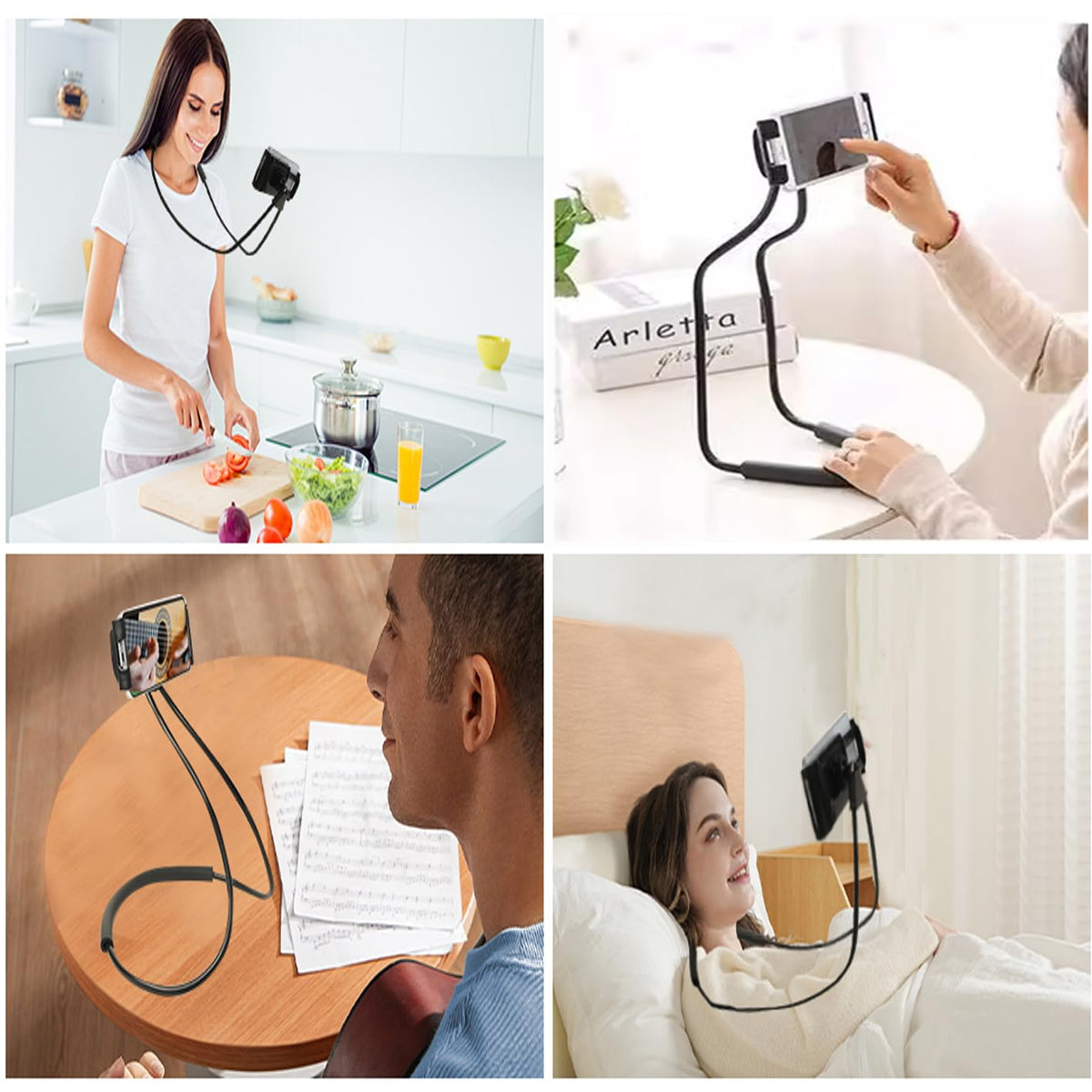 Universal Smart Mobile Phone Stand,Hanging on Neck Cell Phone Mount Holder, Lazy Cell Phone Holder (Black)
