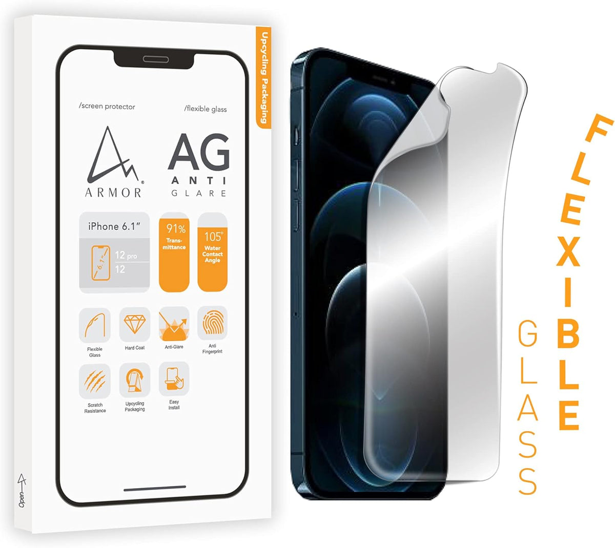ARMOR Flexible Glass Screen Protector for iPhone 12 Pro / 12, Anti Blue-Light with Anti-Glare.