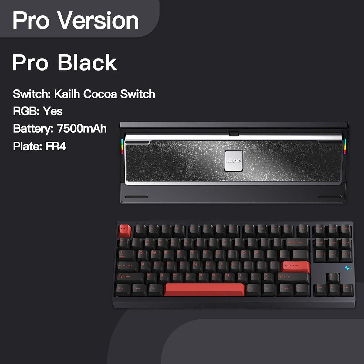 KEEBMONKEY WOBKEY Crush 80 Reboot CNC Aluminum 5-Second Quick-Release Triple-Mode Connectivity Mechanical Keyboard with Superior Acoustics (Pro Black)