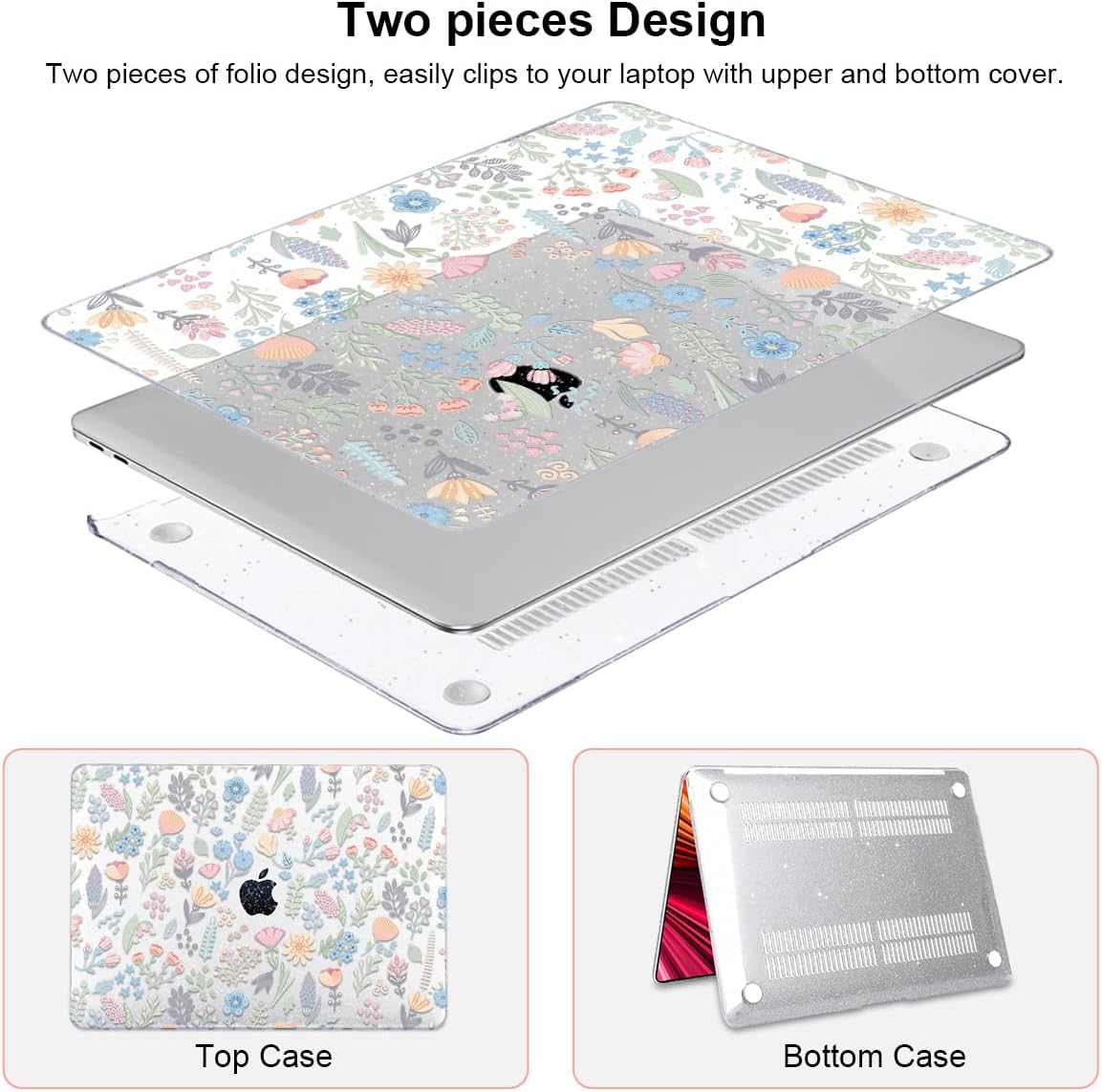 for MacBook Air 13 inch Case 2021 2020 2019 2018 Model M1 A2337 A2179 A1932 with Retina Display & Touch ID, Shiny Pattern Plastic Hard Shell Case Keyboard Skin Cover, Starry Sky Flowers