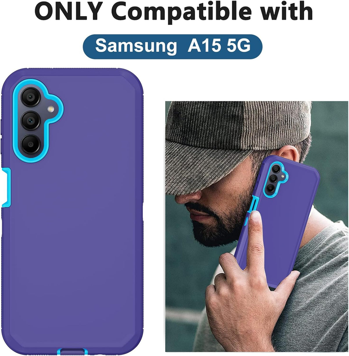 Shop Samsung Galaxy A15 5G Case - Rugged, Heavy Duty, Full Body Protection with Built-in Screen Protector (Blue).