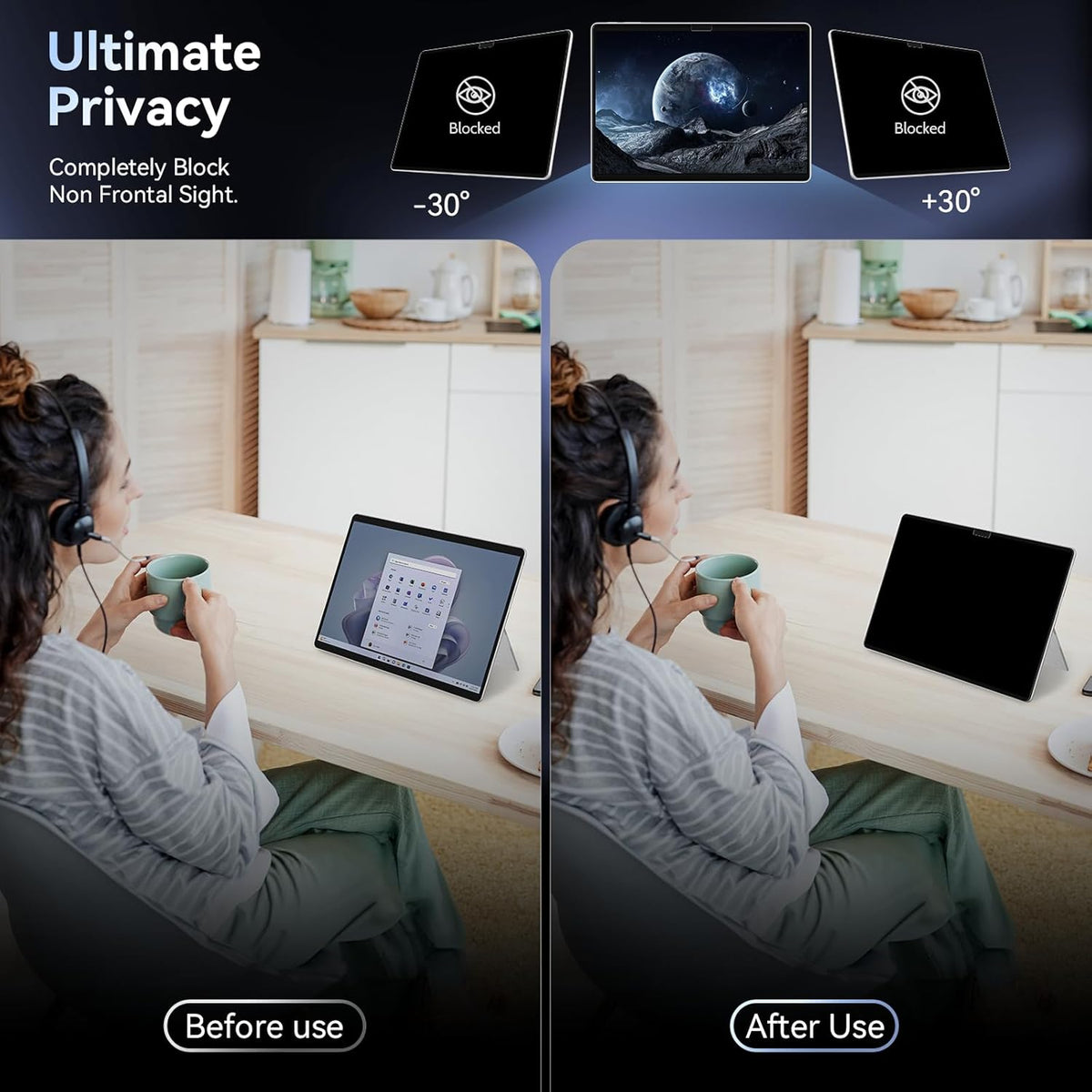 Privacy Filter Compatible with Microsoft Surface Pro 10 (2024) / 9 (2022) / 8 (2021) / X (2021, 2019), Easy On/Off 13 Inch Removable Anti Spy Glare Blue Light Privacy Screen