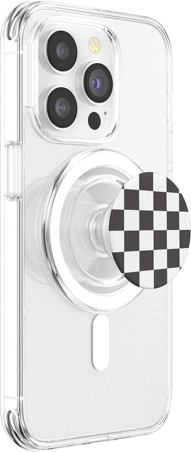 White and Gray Checkerboard Pattern Checkered PopSockets PopGrip for MagSafe