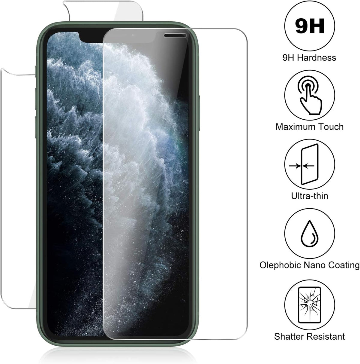 Beeyoka [3 Pack] Tempered Glass Screen Protector for iPhone 11 Pro Max - Front & Back, Camera Protector, Anti-Scratch