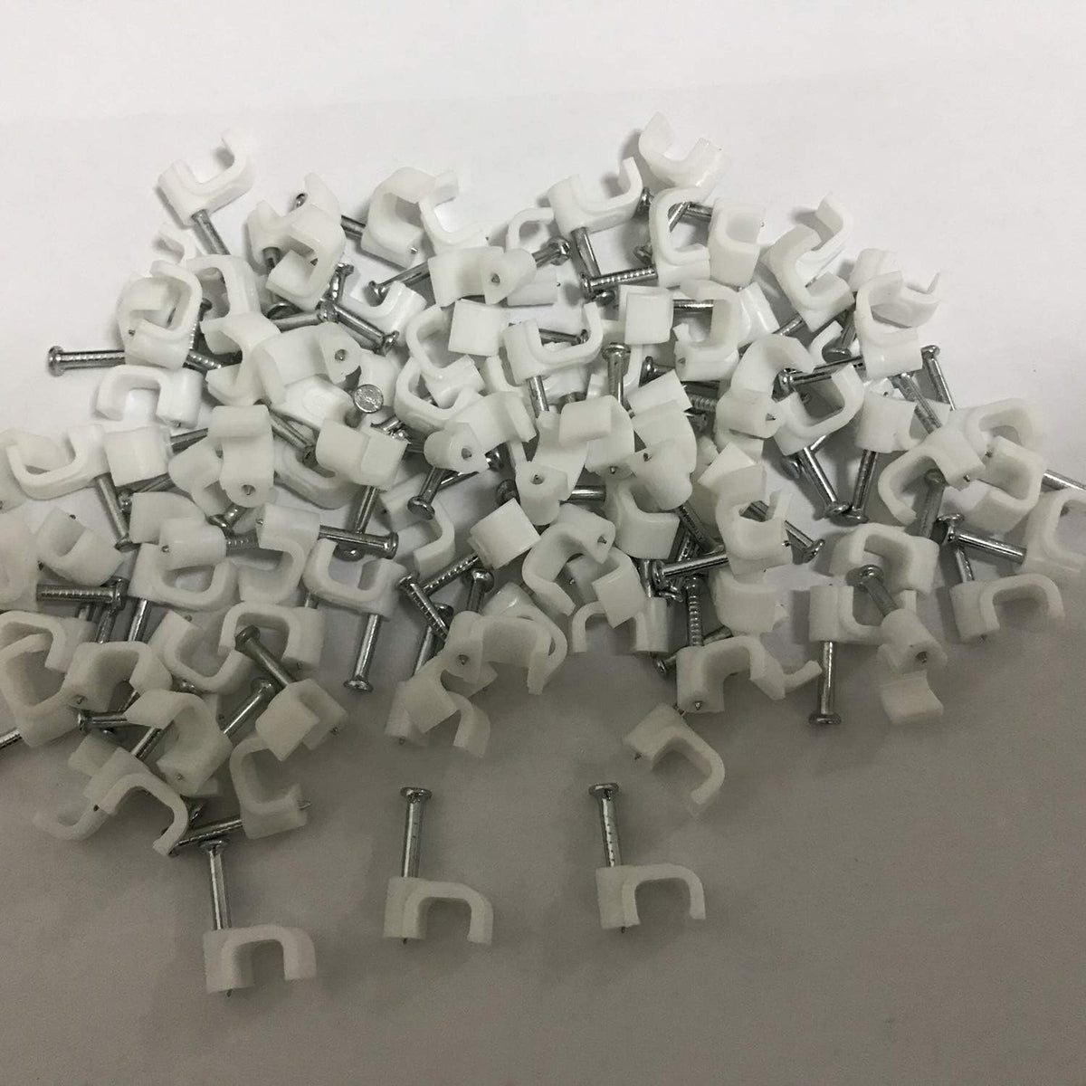 200 PCS 6mm Flat Ethernet Cable Wire Clips with Nail for Ethernet Cable Management, Single Coaxial Cable Clamps