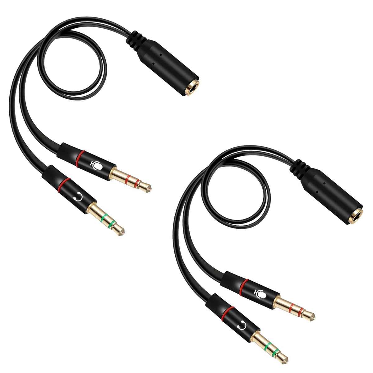 SaiTech IT 3.5mm Headphone Splitter for Computer, 3.5mm to 2 Dual Mic Audio Y Splitter Cable, 2 Pk Black