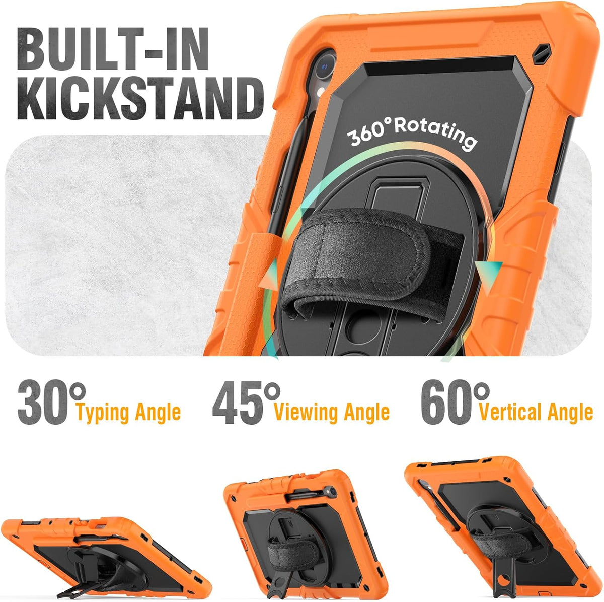 HXCASEAC Case for Galaxy Tab S10 FE / S9 FE 5G 10.9 inch, Shockproof Design with Screen Protector, 360° Hand Strap Stand, S Pen Holder, Heavy Duty Protective Samsung S9 FE / S10 FE Tablet Case,Orange