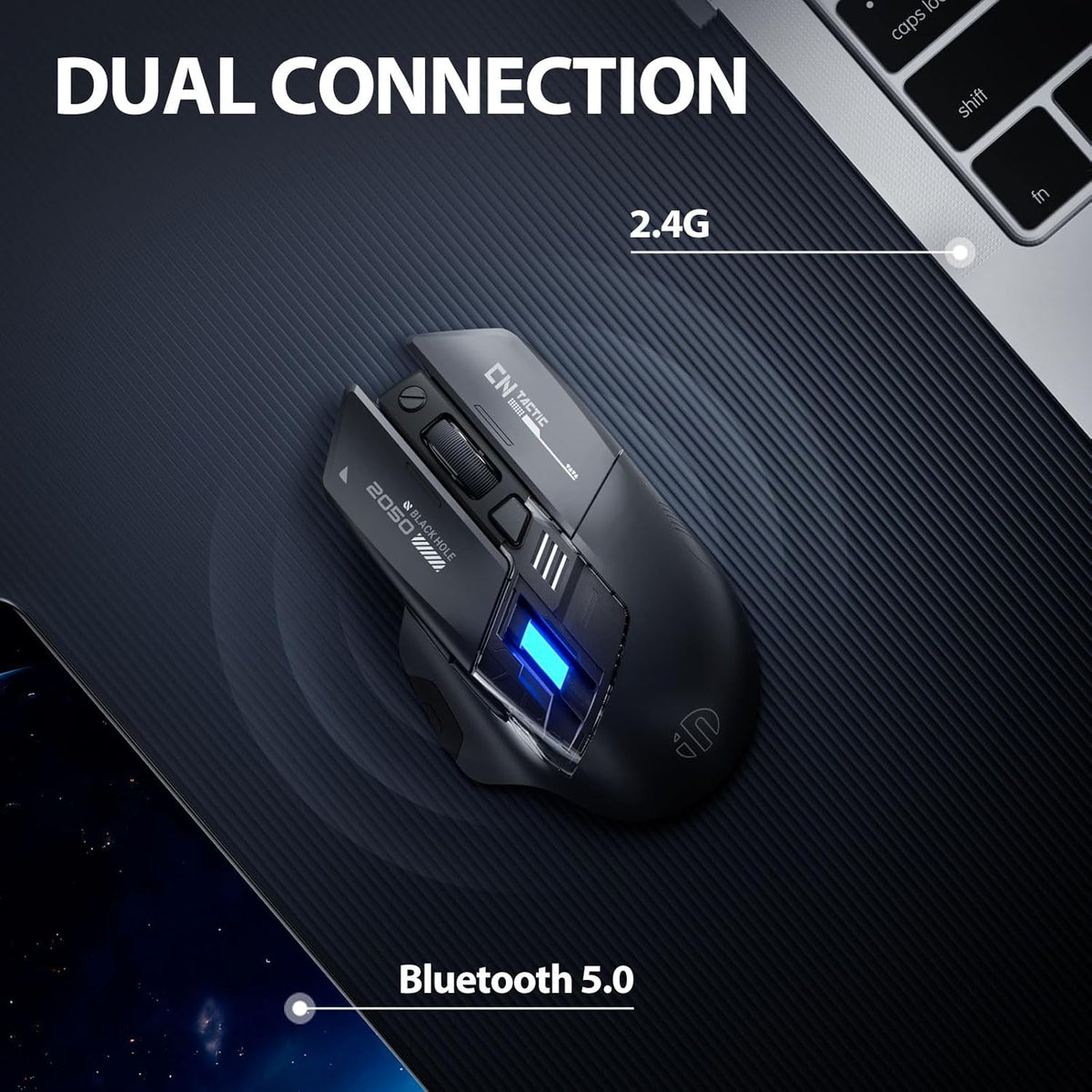 INPHIC A9 Explorer Wireless Mouse for Laptop, 2.4G/Bluetooth 5.0, RGB Lighting, 2400 DPI, Visible Battery, Type-C Charging