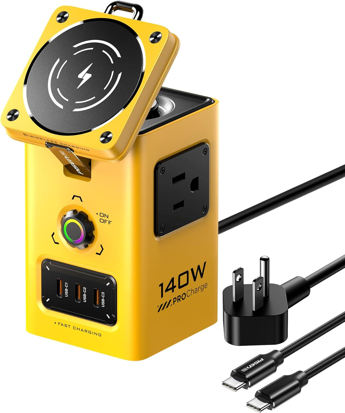 PISEN 8-in-1 Mag-Safe Charger Stand - 140W Charging Station for Multiple Devices Mag-Safe Stand Magnetic Qi2 Wireless Charger for iPhone 16/15/14/13/12, Magnetic Charger for Apple Watch (Yellow)