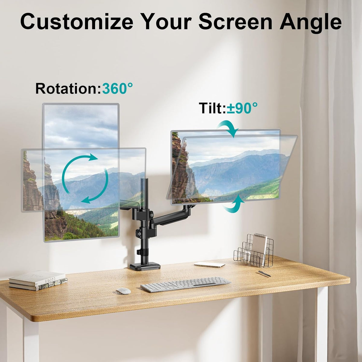 MOUNT PRO Dual Monitor Mount for 13-32" Computer Screen, Tall Monitor Stands for 2 Monitors, Adjustable Gas Spring Double Vertical Monitor Desk Mount, Each Arm Holds 4.4 to19.8lbs, VESA Mount, Black
