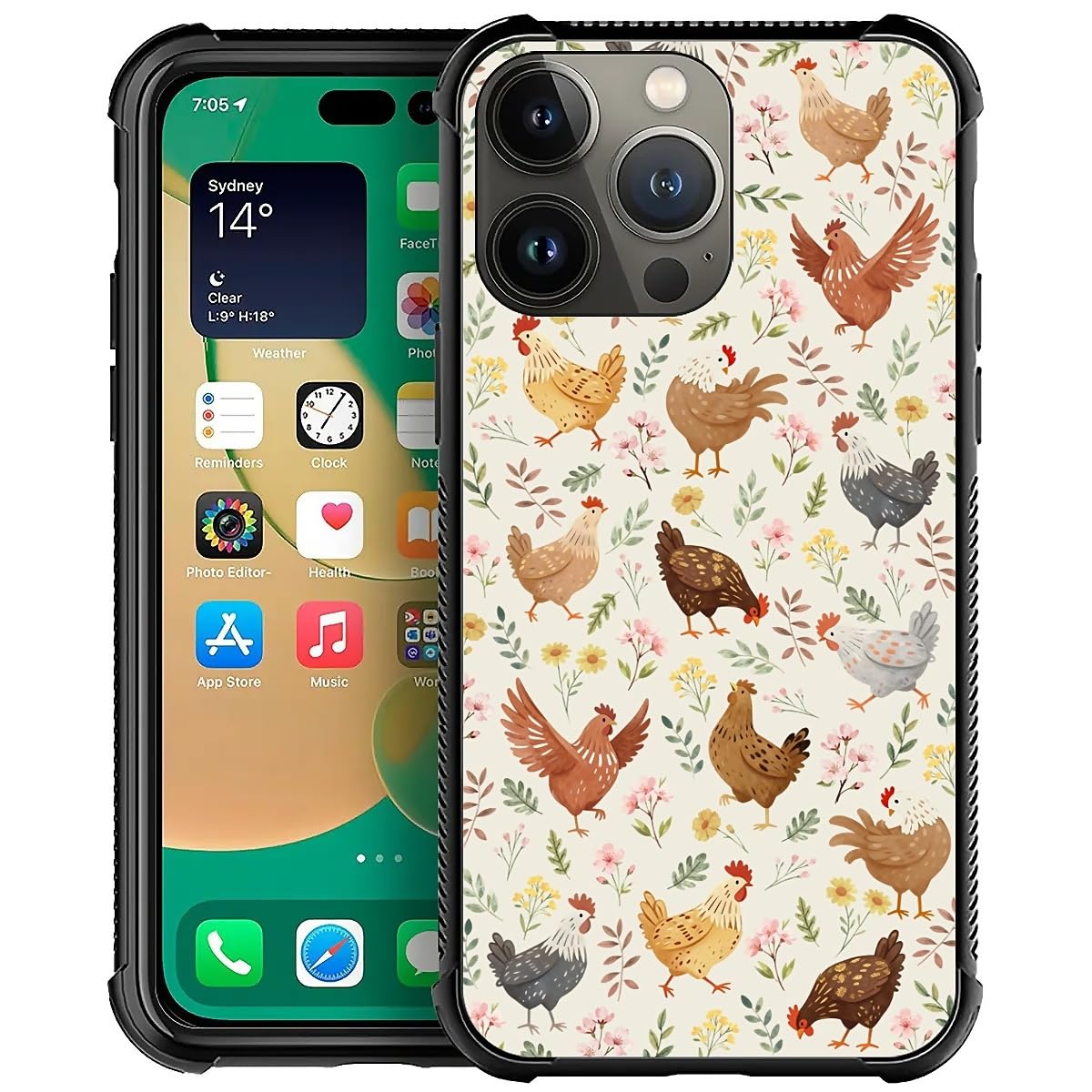 Deaorew For Iphone 15 Pro Max Case | Classic Slim Cover Design | Countryside Chicken Flowers