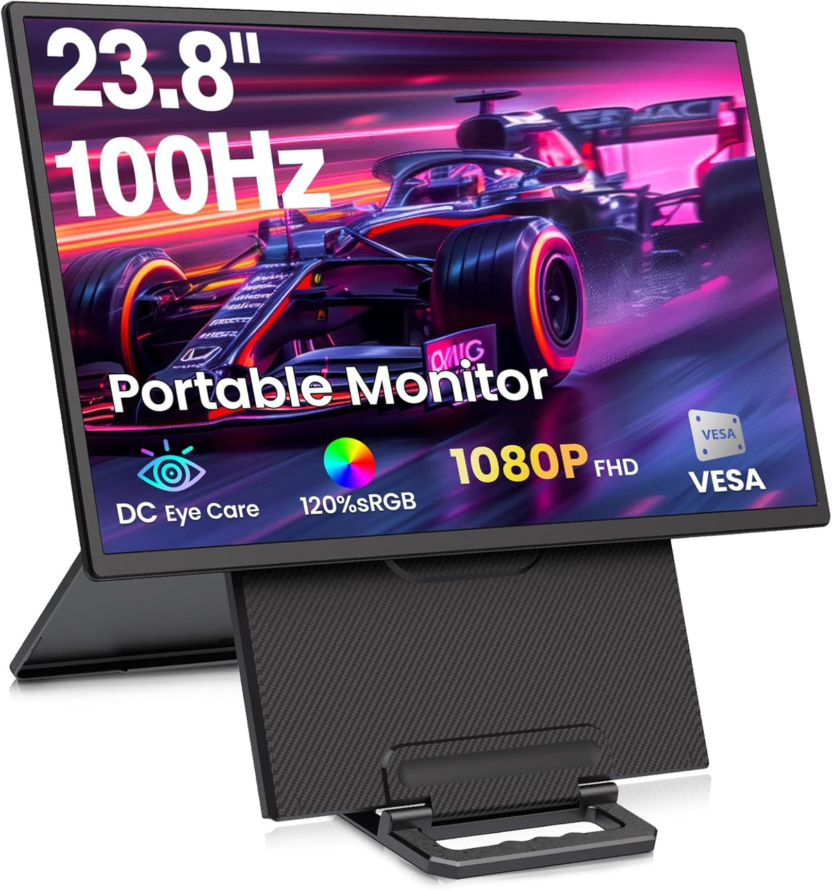 23.8'' Portable Monitor,FHD 1080P 100Hz IPS Laptop Screen Extender,USB-C HDMI Large Office Gaming Second Monitor Extender with Detachable Stand for Mac Windows PS5 Xbox Switch(Built-in Speakers)