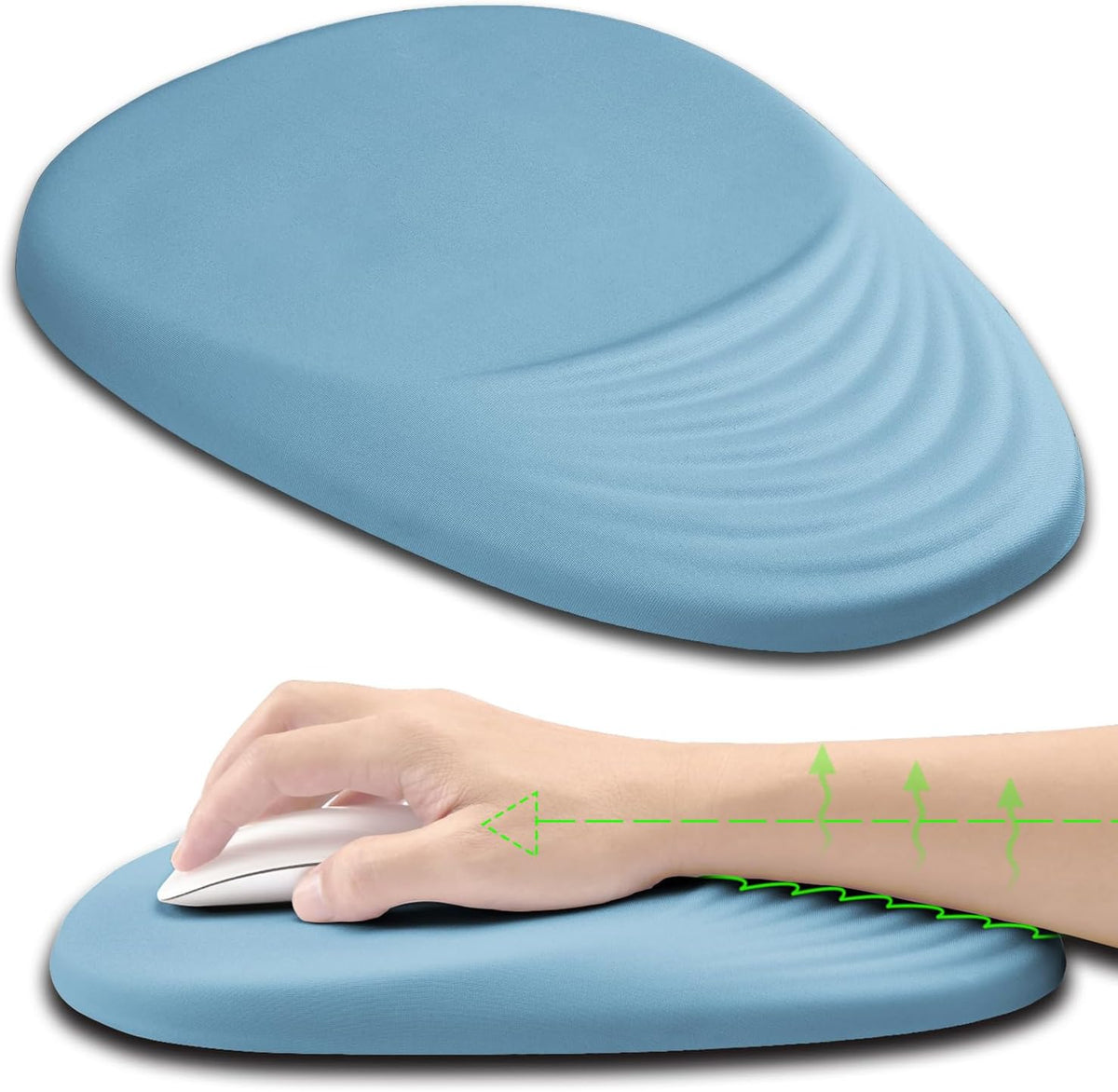 Ergonomic Mouse Pad Wrist Support, Mouse Pad with Wrist Rest, Entire Memory Foam & Non-Slip PU Base MousePads with Stepped-Wedge Design for Pain Relief, Desk, Office, Home, Sky Blue