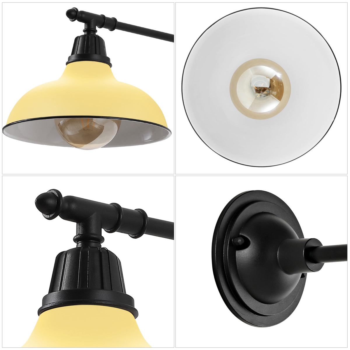 JONATHAN Y 12.25" Matte Yellow/Black 1-Light Industrial Farmhouse Outdoor Sconce, Iron Wall Light with LED Bulb, Metal Bowl Shade, Vintage Porch Lamp
