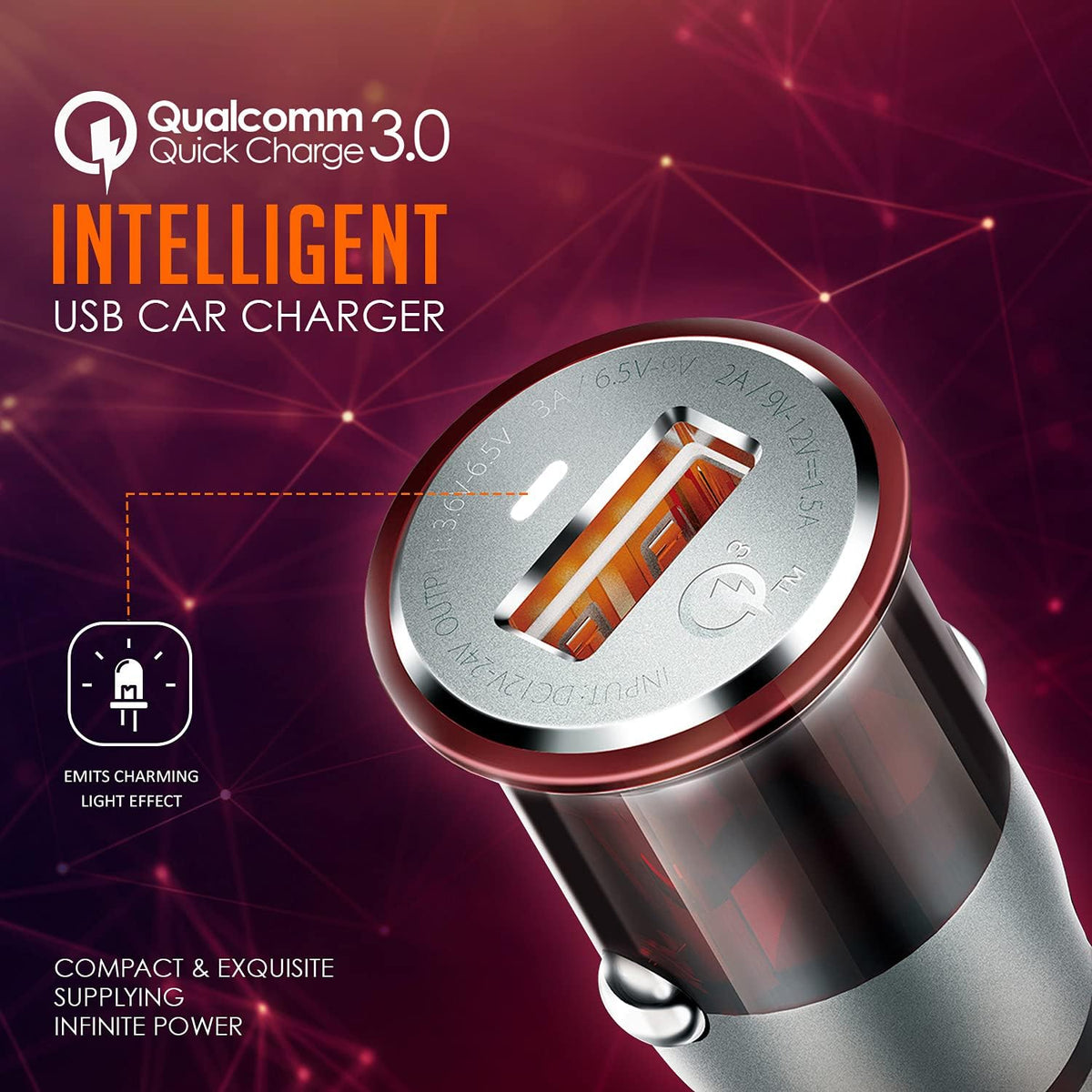 Car Phone Charger, 3A Max Qualcomm QC3.0 Fast Charging Adapter for iPhone 14 Pro/Samsung Galaxy S23/S22