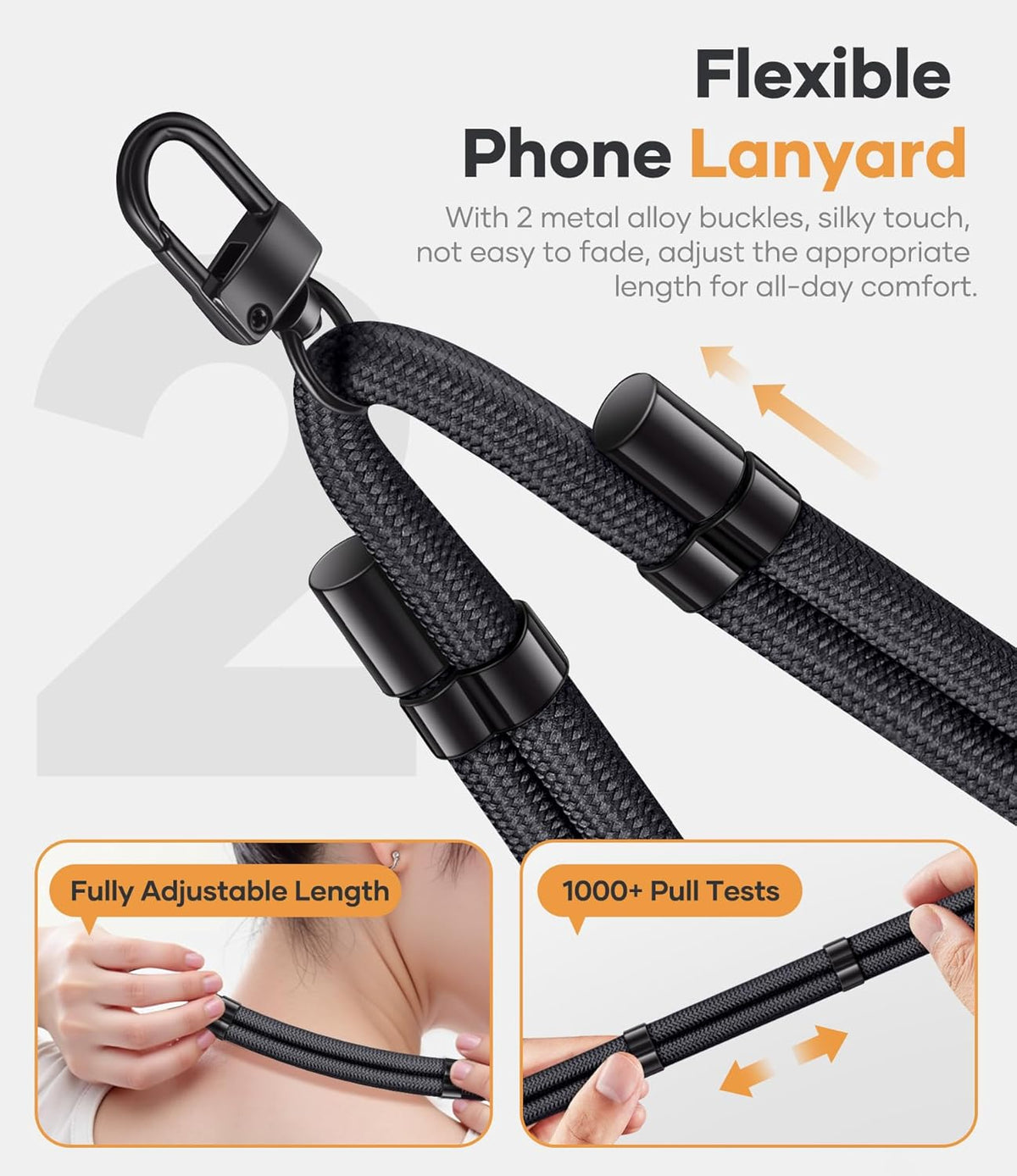 for Phone Lanyard Crossbody with 2X TPU Clear Tabs, Adjustable Anti Theft Strap, Premium Metal Buckles, Comfortable Universal Neck Wrist Lanyard for Travel Outdoor, Black