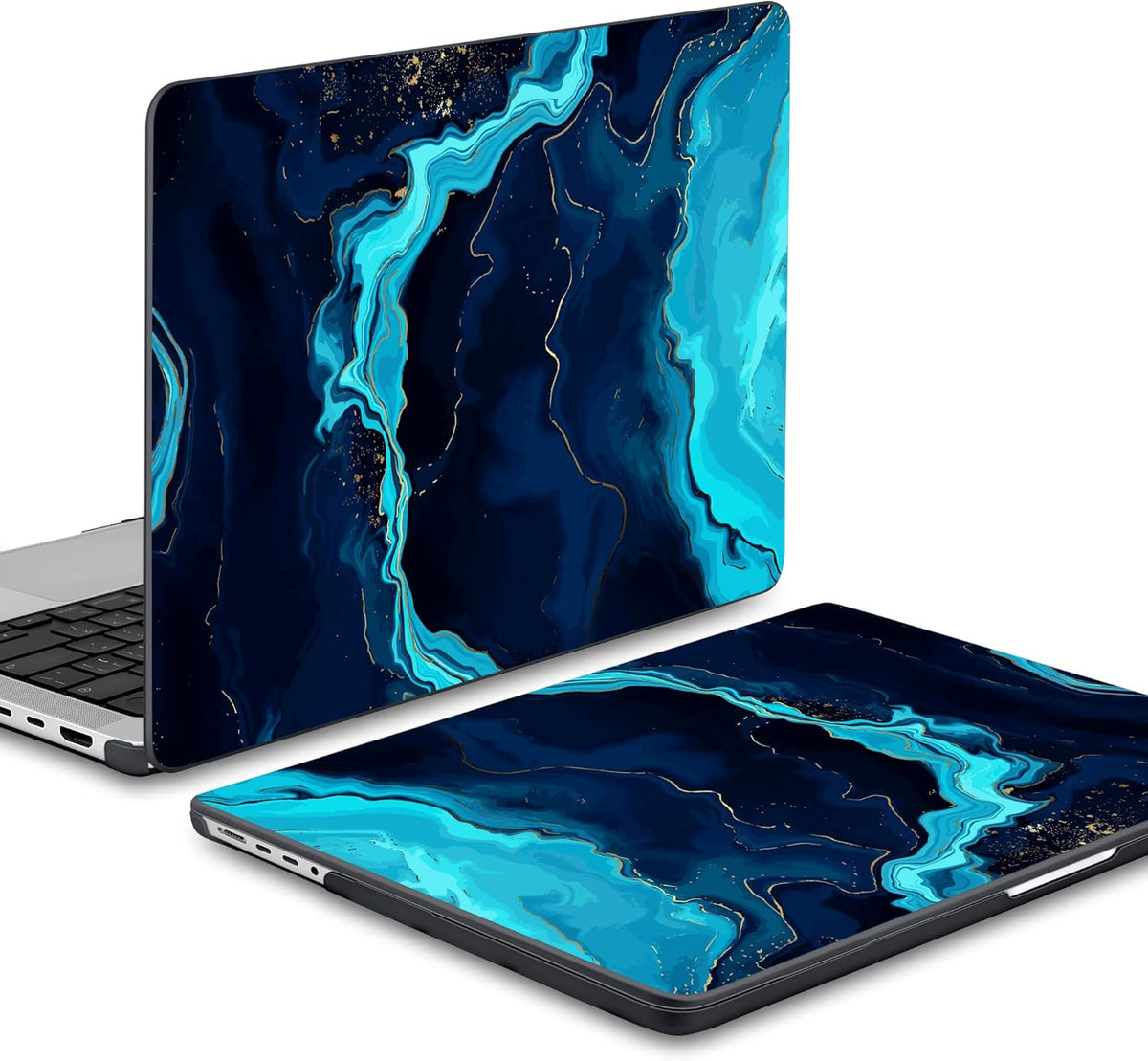 DONGKE for M4 MacBook Pro 16 Inch Case 2024 2023 2021 A3403 A3186 M3 A2991 M2 A2780 M1 A2485 Pro/Max Chip, Plastic Hard Shell Case & Keyboard Cover for Mac Pro 16 with Touch ID, Blue Marble