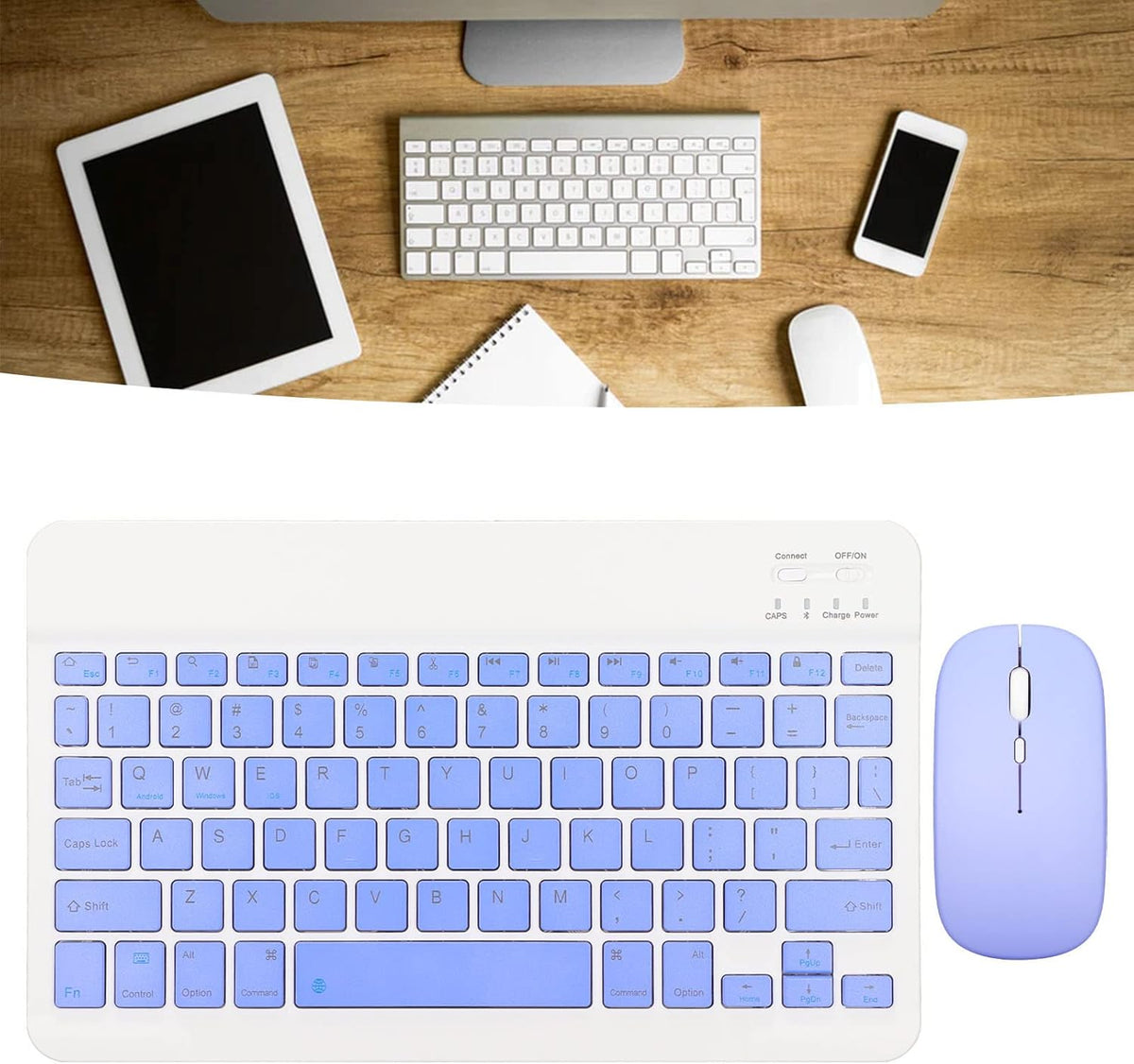 Wireless Keyboard and Mouse Combo, Rechargeable Bluetooth Ultra Slim Portable Set for Windows, Laptop, PC