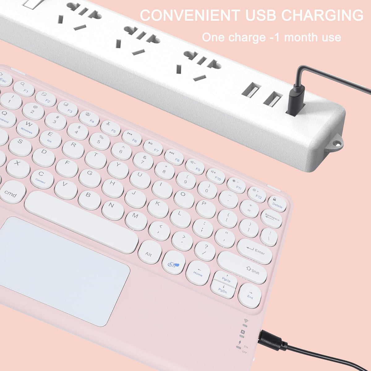 Wireless Bluetooth Keyboard with Touchpad - 10 Inch Round Key Wireless Keyboard, Rechargeable Ultra Slim Portable