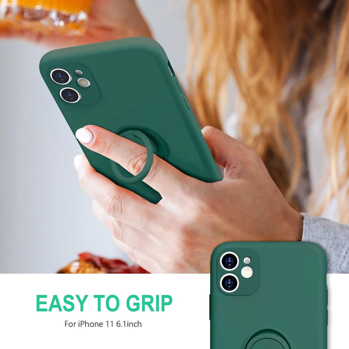 Hython for iPhone 11 Case with Ring Stand, 360° Rotatable Ring Holder Magnetic Kickstand, Slim Shockproof Soft Rubber