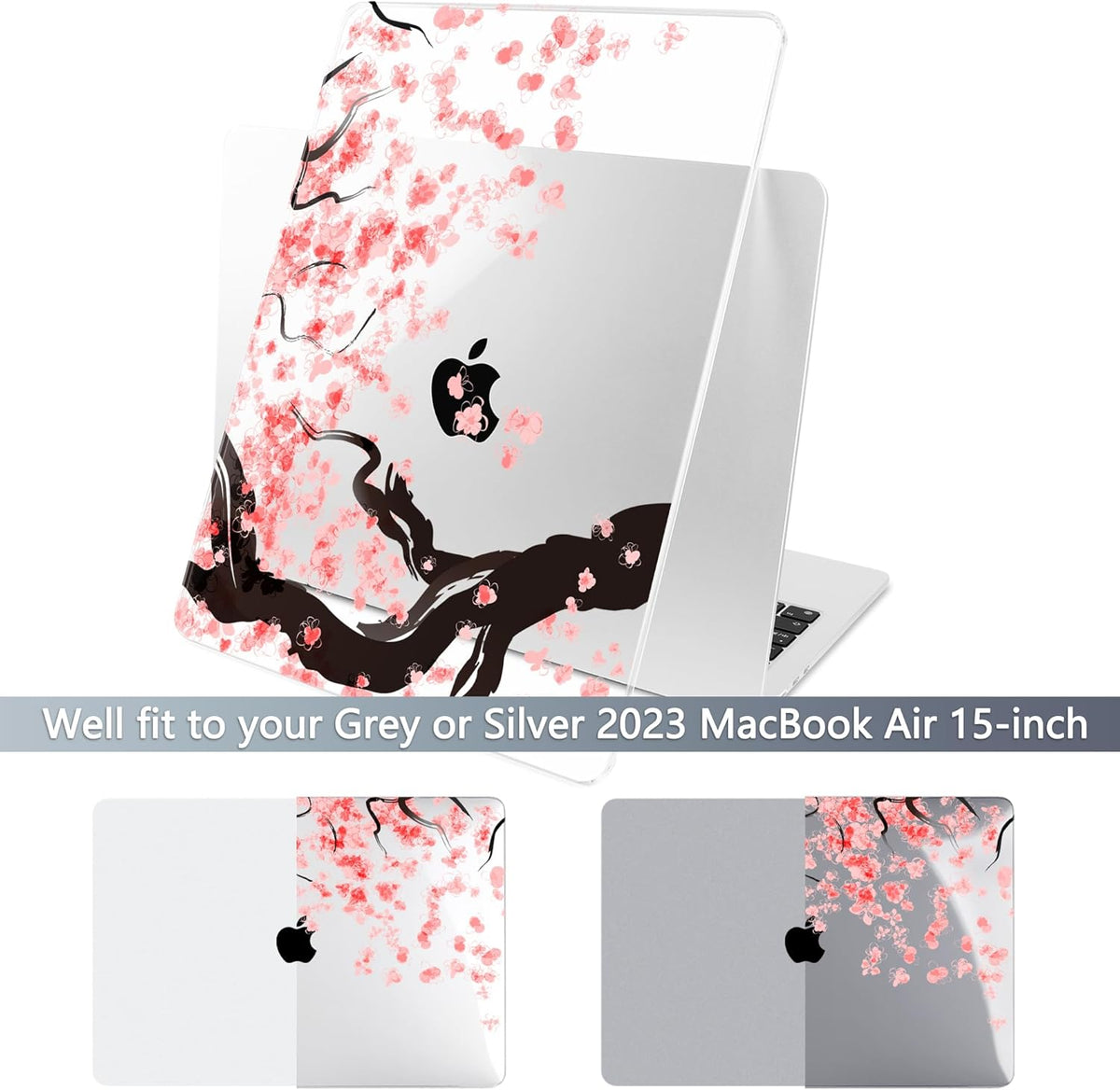 Batianda Premium Case for New MacBook Air 15 inch 2025 M4 2024 2023 with M3 M2 Chip Model A3241/A3114, Designed Protective Plastic Hardshell & Keyboard Cover & Screen Protector, Cherry Blossoms