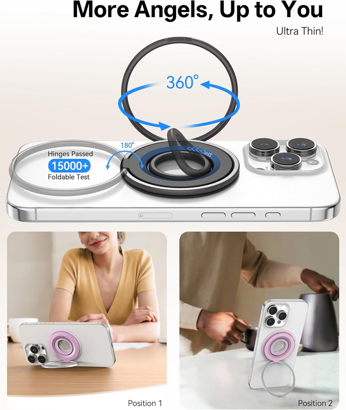 [2025 Newest] Magnetic Phone Grip for MagSafe Ring Holder, Magnet Phone Grip Stand Finger Kickstand Two-Sided Magnetic Compatible with iPhone 16 Pro/Max 15 14 13 12 11 Plus&Android