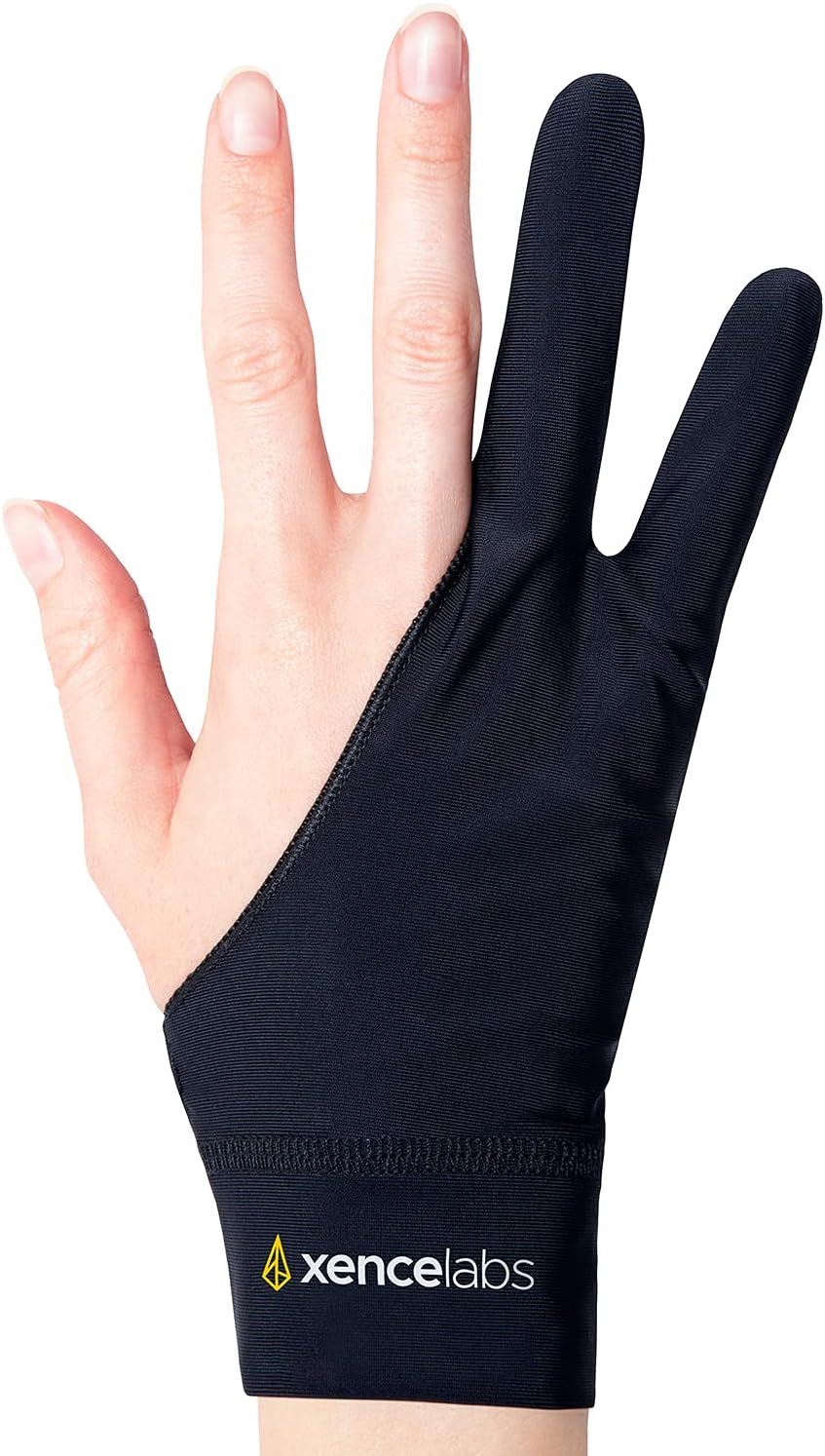 XENCELABS Drawing Glove, Breathable Artist Glove for Drawing Tablet, Two Fingers for Left Right Hand Black Size L