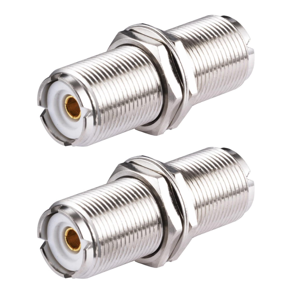 POBADY 2PCS UHF Female SO239 Bulkhead Connectors SO-239 UHF Female to UHF Female Bulkhead Connector Adapter PL-259 Connector for Ham Radio