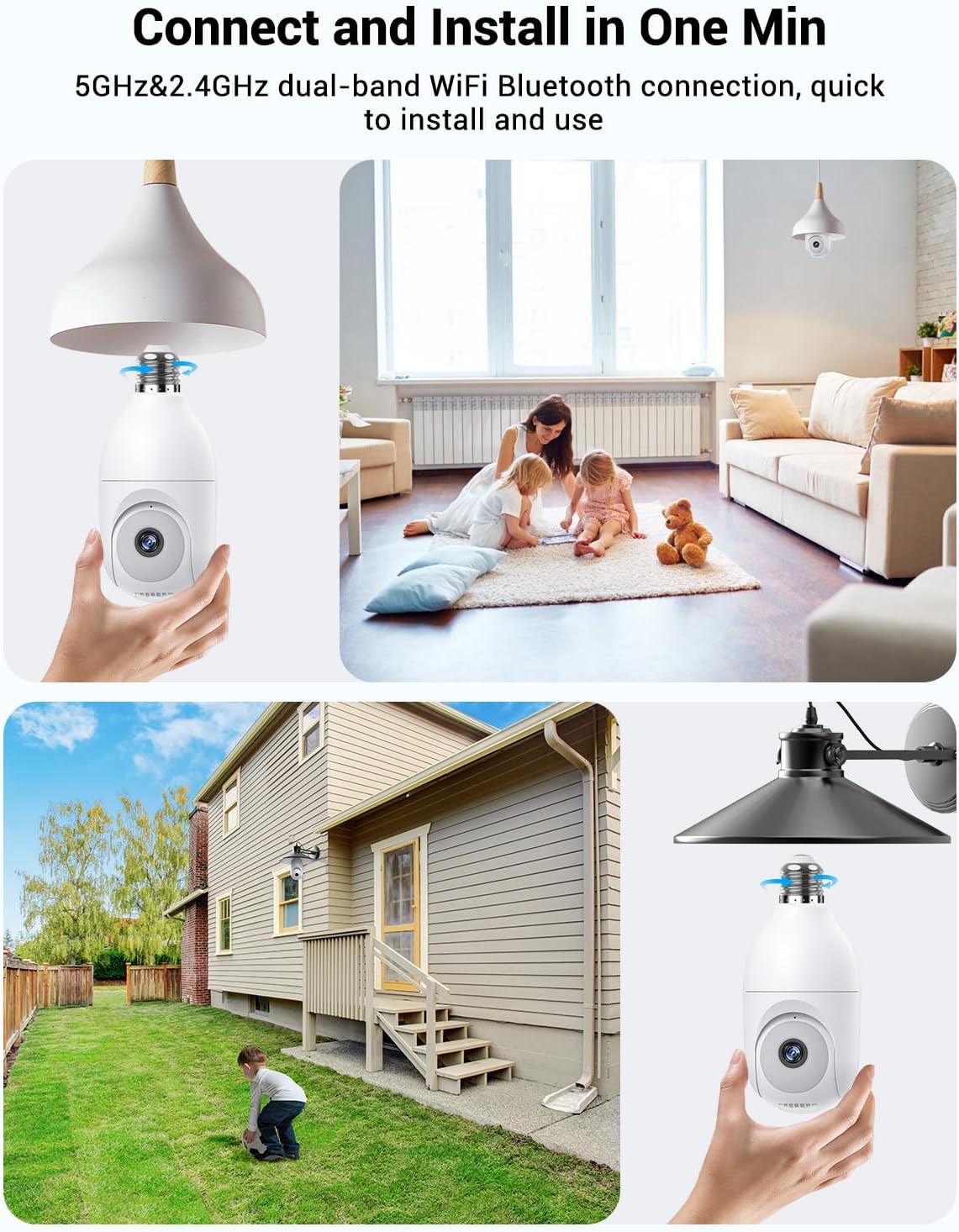 Light Bulb Security Camera Wireless Outdoor, 5G & 2.4G WiFi for Home Security, AI Human Detection, Motion Tracking,