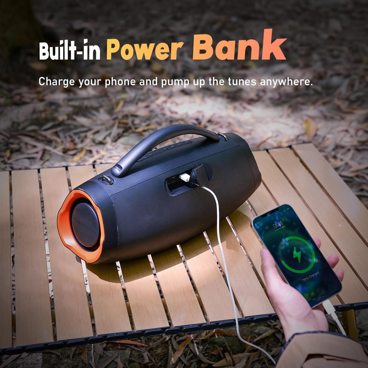DOSS Extreme Boom Pro D200 240W Peak Outdoor Speaker, Punchy Bass, 26H Playtime, Beat-Synced Light, BT5.4, Stereo Pairing, IPX6 Waterproof for Camping, Beach, Tailgate Party-Orange