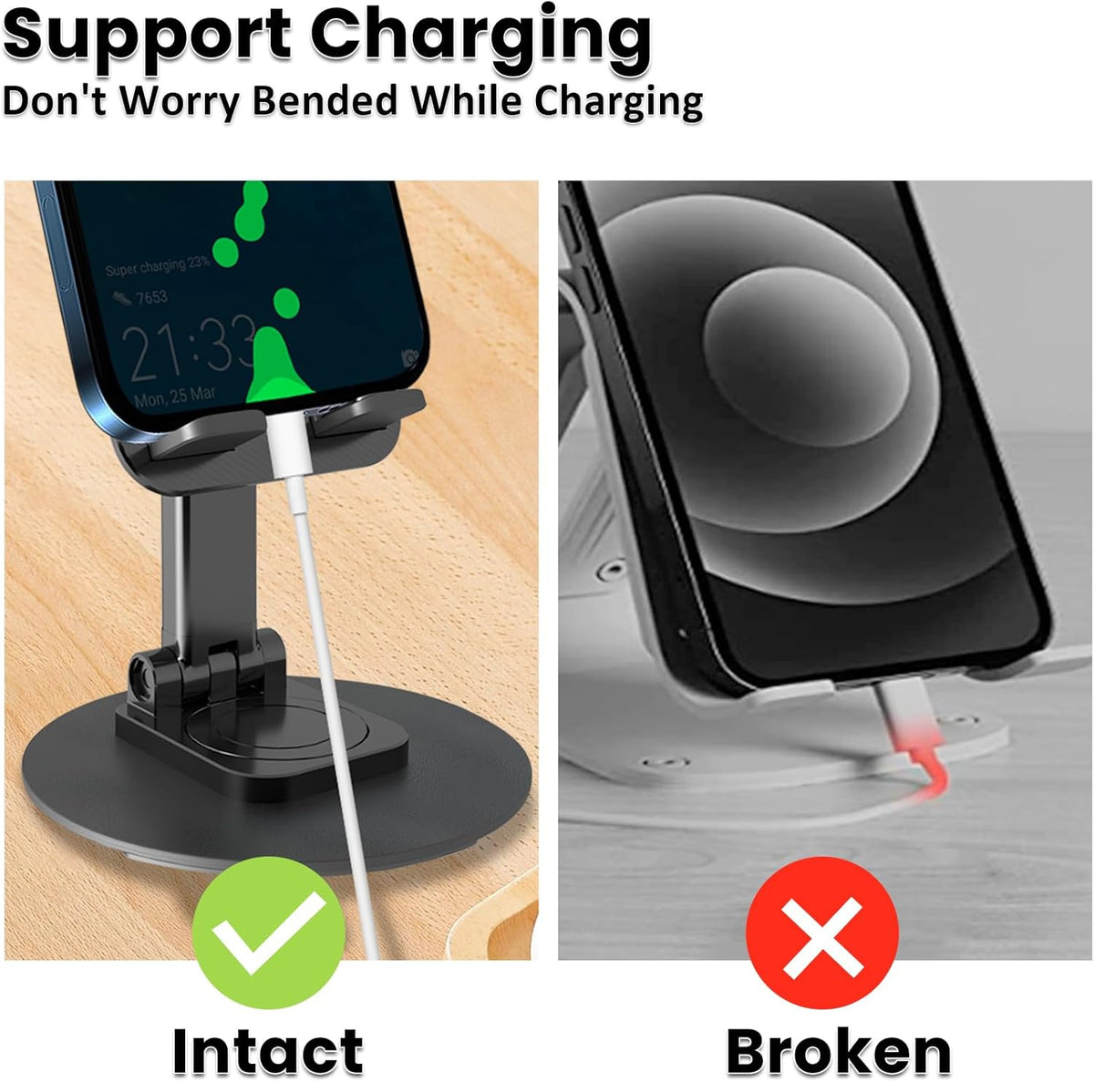 [2PCS] Adjustable Phone Stand, 360° Rotation Fully Foldable Desktop Dock Compatible with iPhone 15/14/13 Pro Max