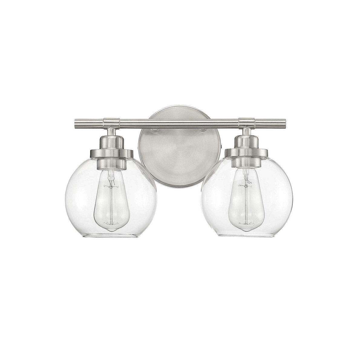 Savoy House 8-4050-2-SN Carson Mid-Century Modern Clear Glass Bathroom Vanity, 2-Light 120 Total Watts, 9" H x 14" W, Satin Nickel