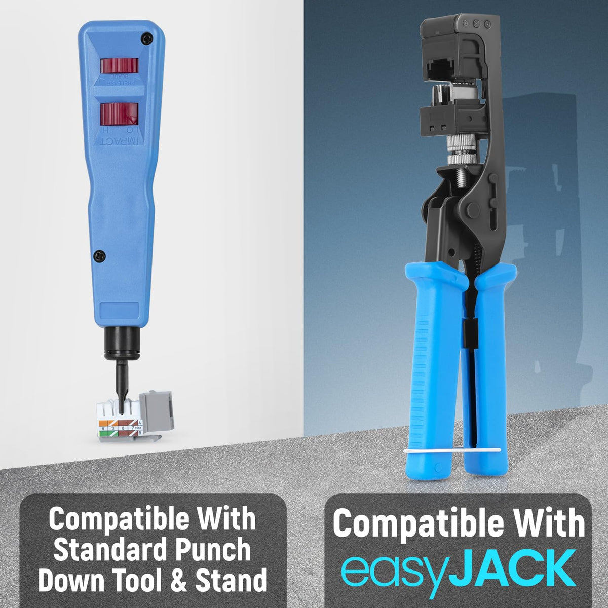 Everest 90° Angled RJ45 Cat6 Keystone Jacks 100-Pack in Gray - Slim Profile Female RJ45 Connectors - Cat 6 Keystone Jack - Compatible with 90° Angled Speed Termination Tool - easyJACK (B094WB91H3)