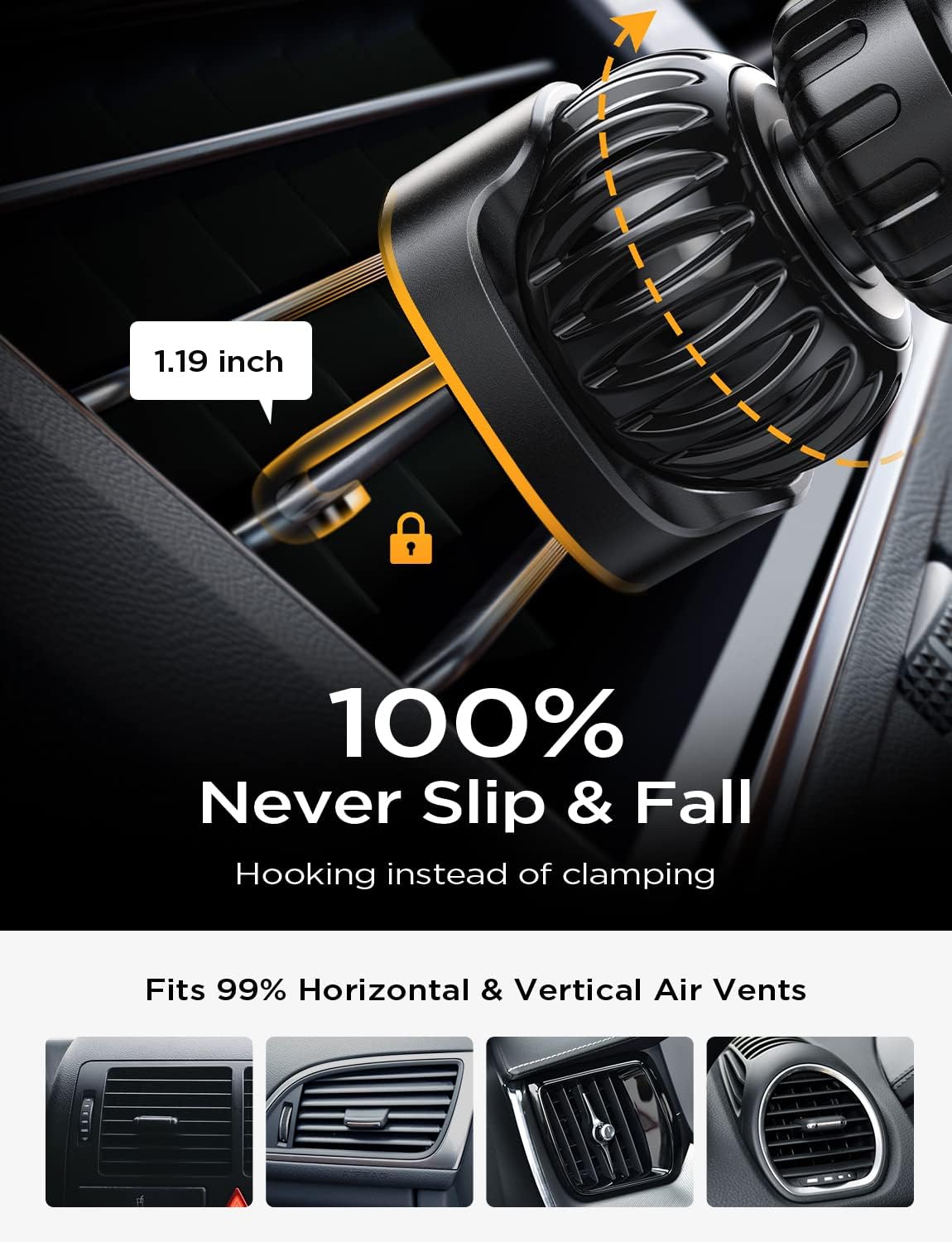 LISEN Phone Mount for Car, Ultra Stable Holder for Car Vent, Steel Hook Clip for iPhone 15/14/13 Pro and Samsung Galaxy