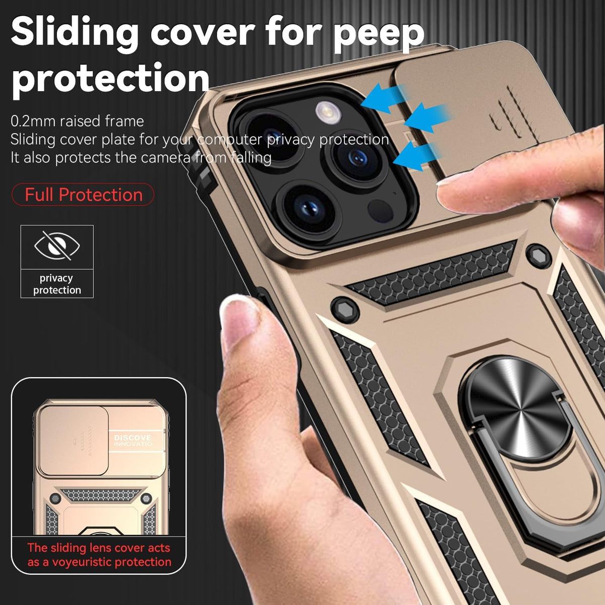 Hitaoyou iPhone 15 Pro Case with Camera Cover & Kickstand, Military Grade Shockproof Heavy Duty Protective Case