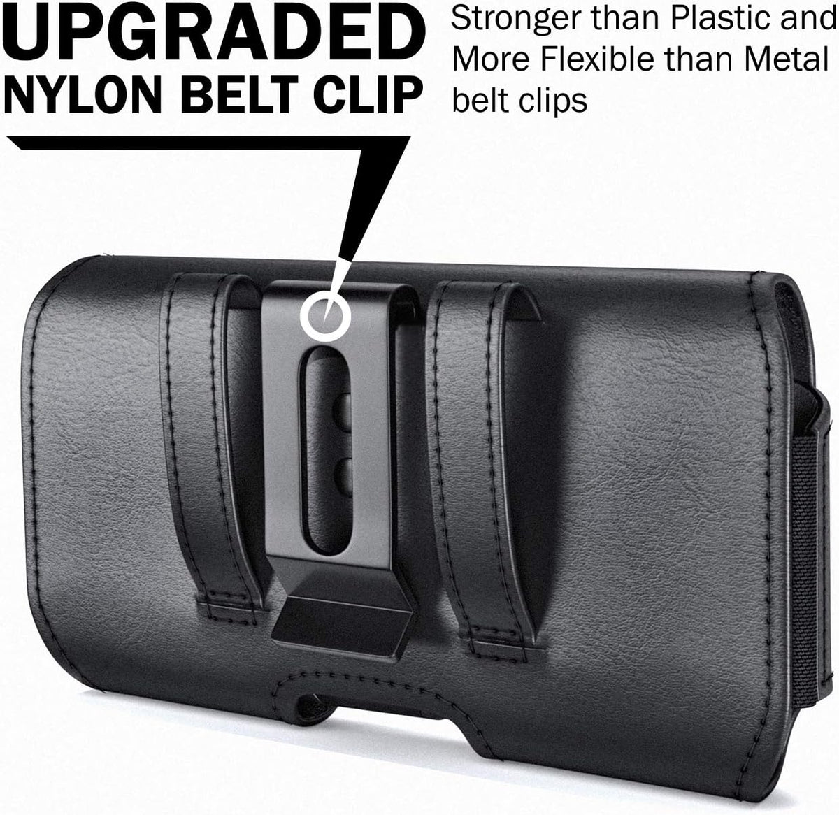 De-Bin Holster for Galaxy S24, iPhone 15/14/13/12/11/X/Xs/10 - Black Belt Clip Pouch with Magnetic Cover, Fits Otterbox.