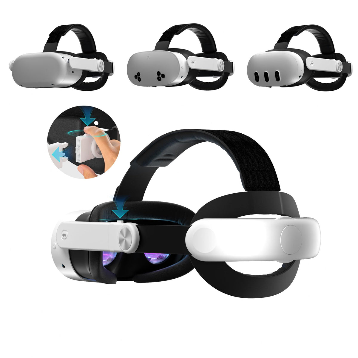 WOUNMTT Head Strap for Oculus Meta Quest 3/3S/Quest 2 - One-Click Release VR Headset Strap with Adjustable Dial, Universal Quick-Conversion Design