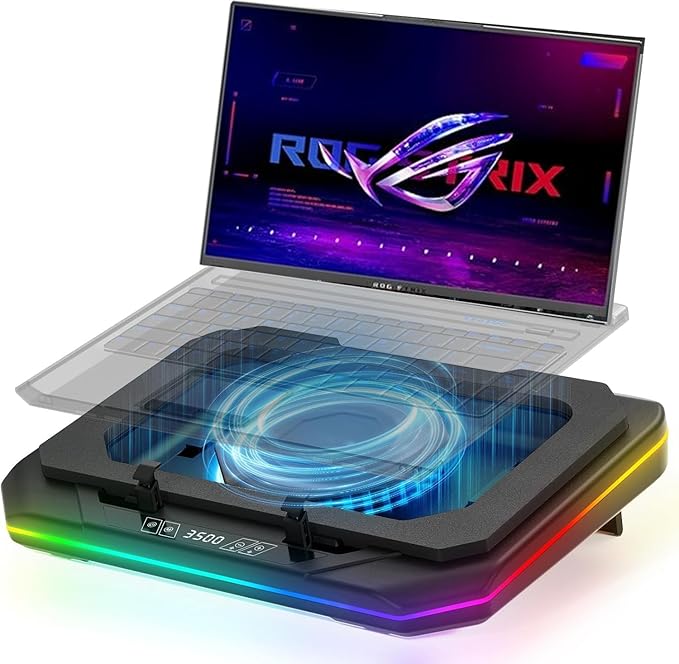Cooling Pad for Asus ROG Strix Scar 15 Gaming Laptop Cooler with Powerful Turbo Cooling Fan Can Fast Cooling CPU+GPU 40°C Variable Speed6 RGB Light