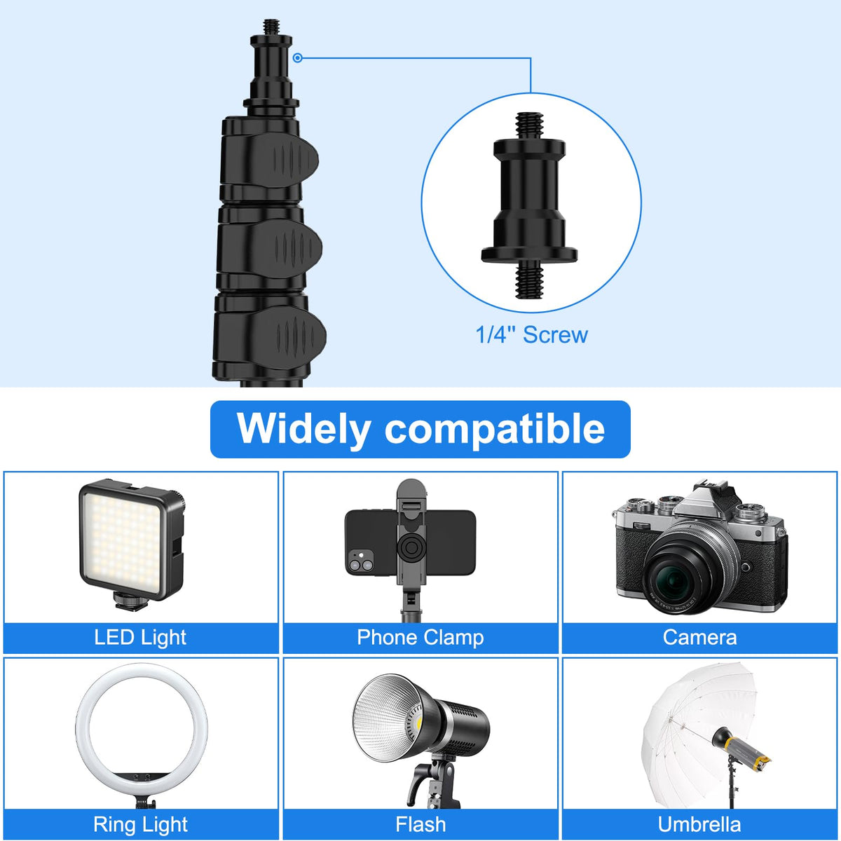 Anautin Extendable Light Stand Photography, 6.6ft/2m Light Tripod Stand for Travel, 13lb/6kg Heavy Duty Studio Lighting Stand for Continue Output