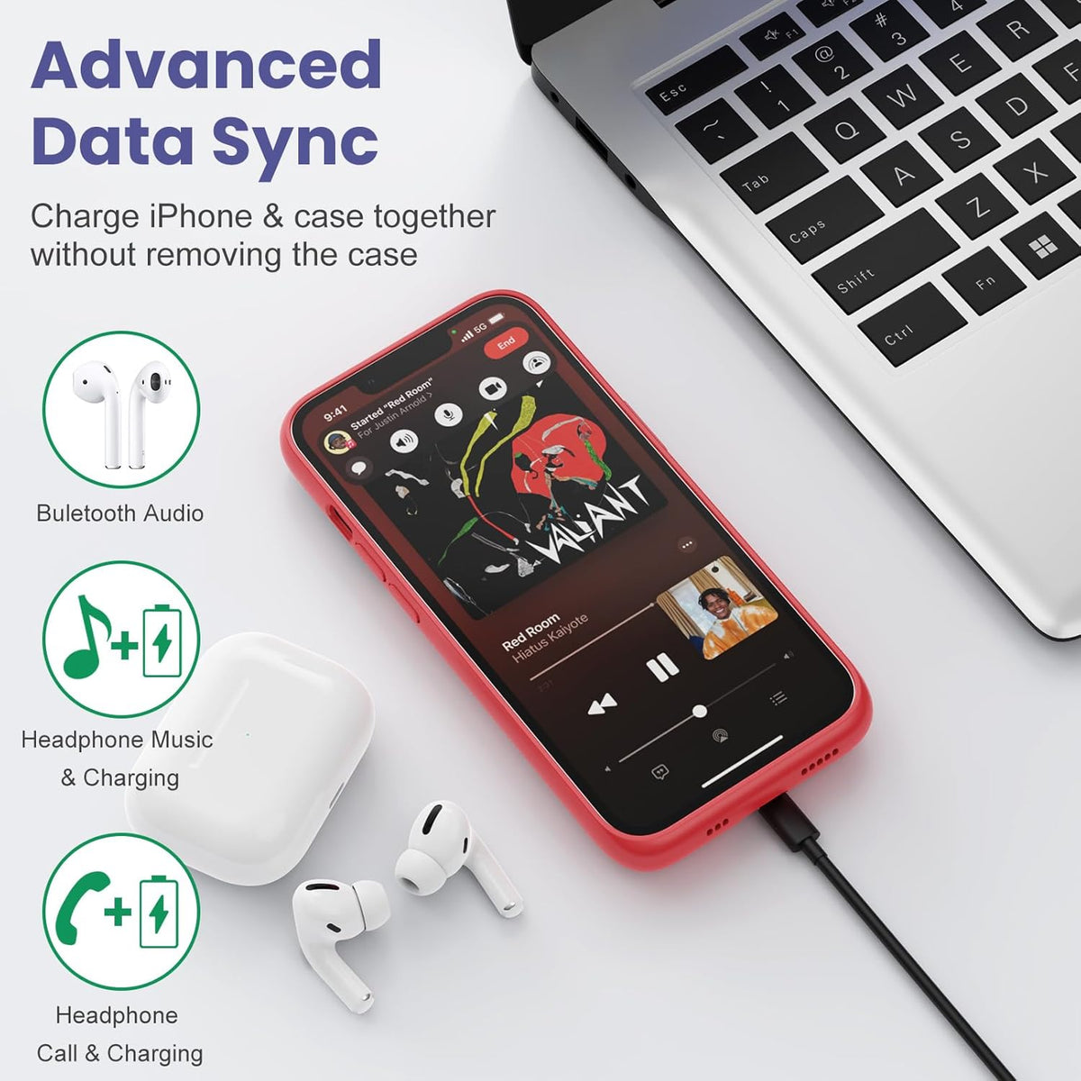 [2024 Upgraded] Battery Case for iPhone 14/13/13 Pro (6.1 Inch), 7500mAh Ultra-Slim Portable Extended Charger Case (Red)