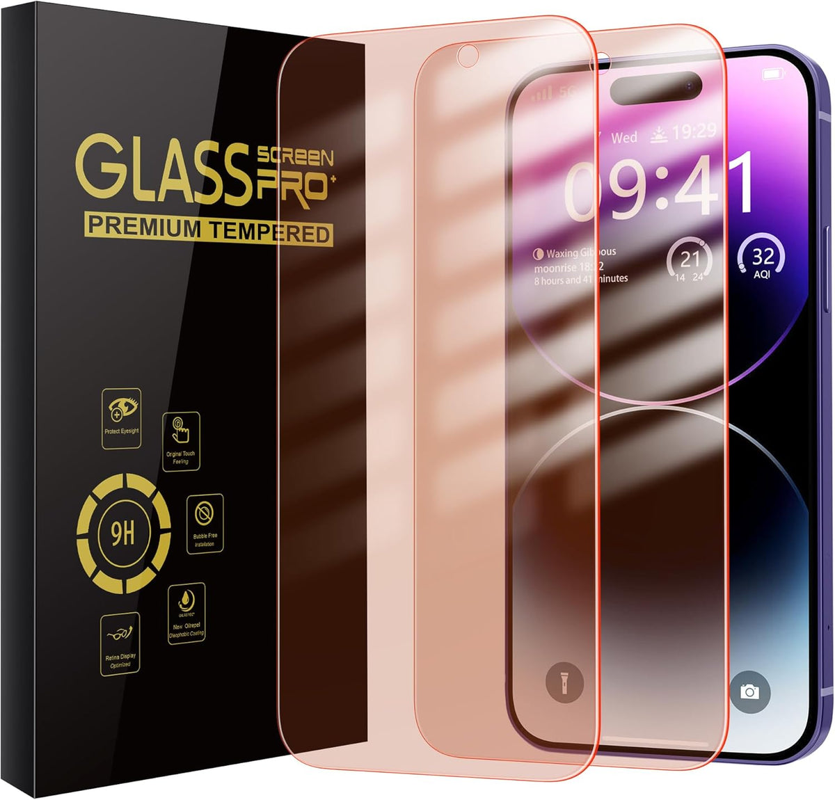2 Pack iPhone 15 Pro Screen Protector [6.1 inch] - Upgraded 9H Tempered Glass, Anti-Blue Light, Anti-Reflection, Eye
