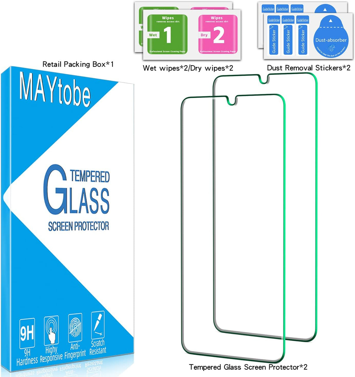 MAYtobe [2 Pack] Tempered Glass Screen Protector for Samsung Galaxy A13 5G, Case Friendly, Bubble Free, Easy Install