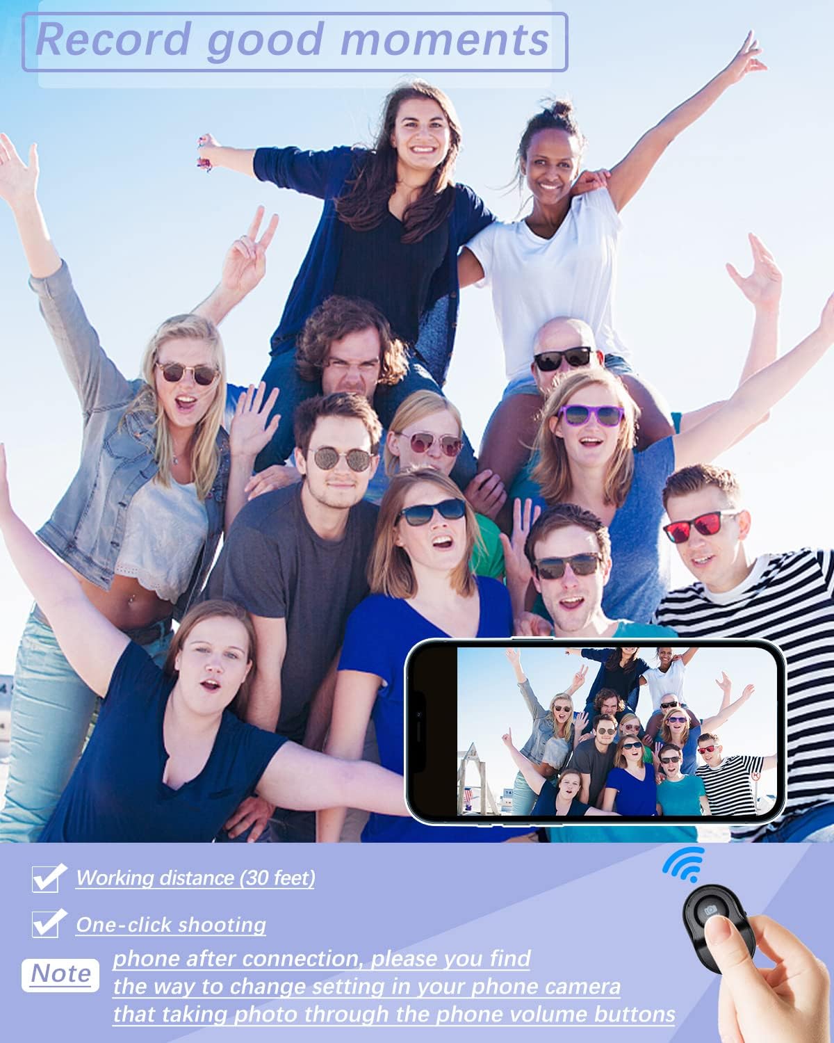 Wireless Remote for iPhone Camera, Bluetooth Remote Capture for Perfect Moments Hands-Free, Works with Smartphones and