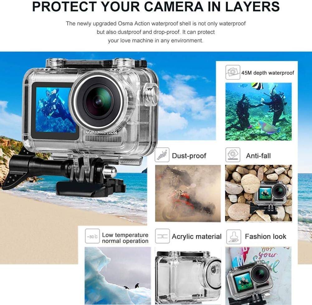FitStill Waterproof Case for DJI Osmo Action Camera, Underwater Accessories Kit, 45M Diving Housing Protective Shell