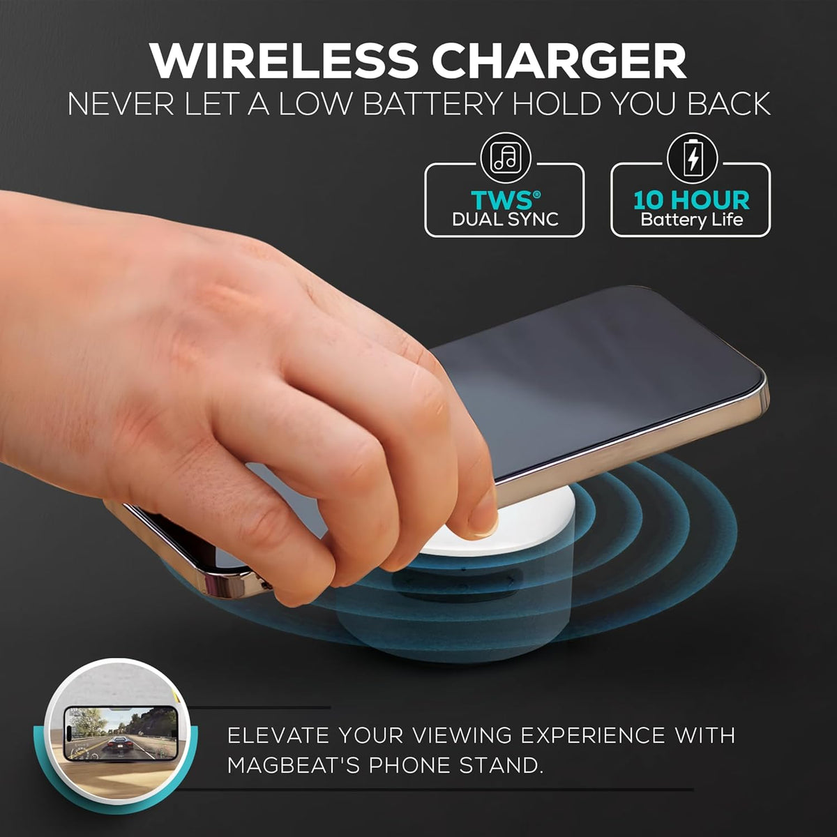 MagBeat Bluetooth Speaker + Wireless Charger with Magnetic Mount (Graphite)