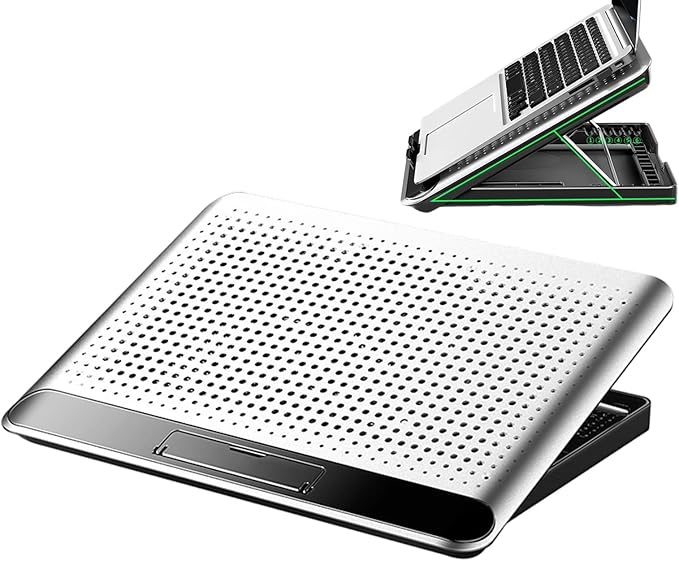 Cooling Bracket – Aluminum Laptop Heat Sink Q5 Semiconductor Base Silent Fan | Alloy Support Structure Silver and Black Design for Efficient Computer Temperature Control and Device Stability