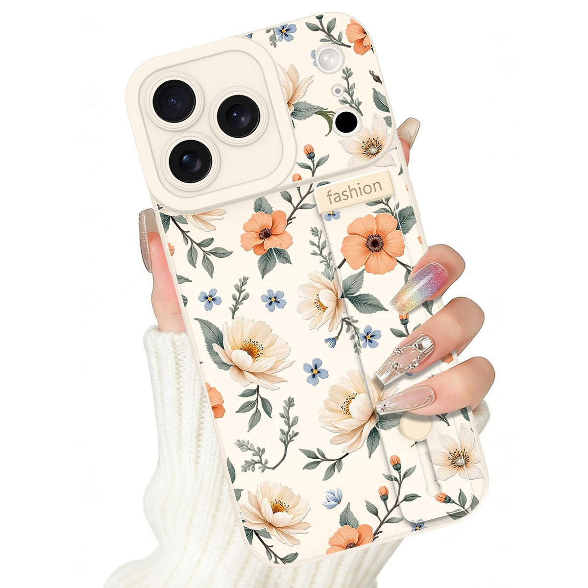 Ziye For Iphone 17 Pro Max Case With Adjustable Wrist Strap Kickstand, Cute Flower Floral Pattern, Slim Shockproof Protective Co